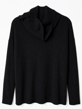 LOFT Black Hooded Knit Sweater